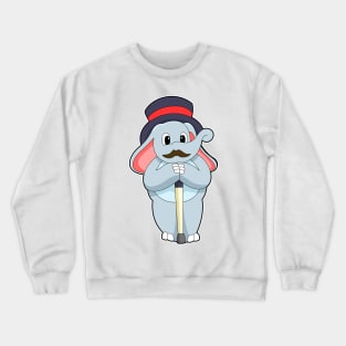 Elephant as Gentleman with Hat & Walking stick Crewneck Sweatshirt